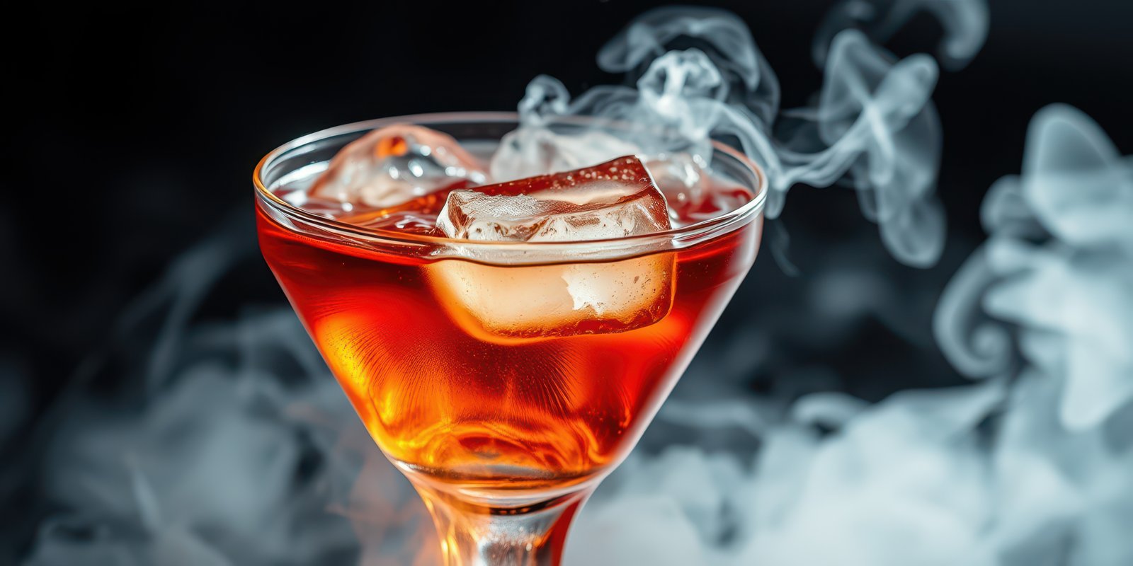 Refreshing cocktail served with smoke effect in a glass showcasing ice cubes